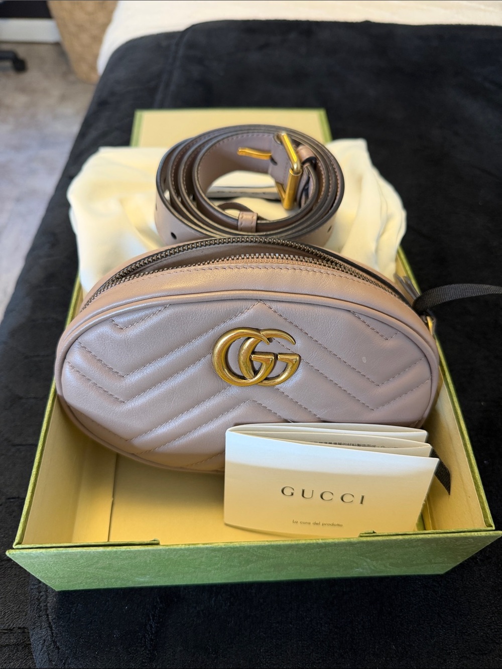 Gucci Mini Matelassé Belt Bag in Dusty Rose with Gold Hardware